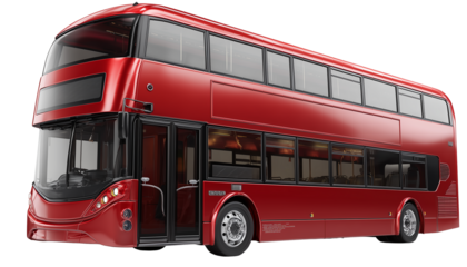  Red Double Decker Bus Ready for Adventure isolated on transparent background, Clipart png