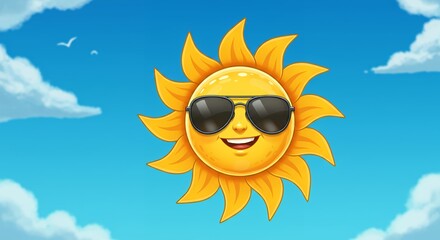 Smiling cartoon sun with sunglasses