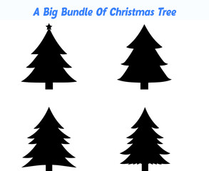 Obraz premium Four Different Christmas Tree Silhouettes in Black and White for Holiday Designs
