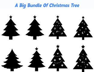 Obraz premium Collection of Christmas Tree Silhouettes with Stars Moons Circles and Garlands on White