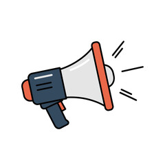 Simple colorful line art vector illustration of a megaphone icon for announcements, communication, and marketing concepts on an isolated background