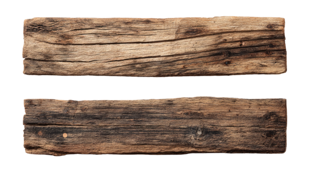 Two weathered wooden planks, horizontal, isolated