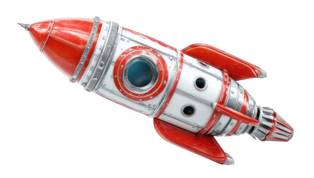 Red and white rocket soaring