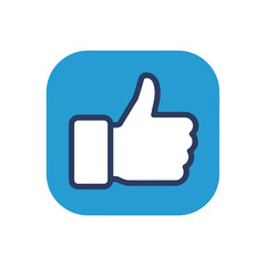 Vector graphic of a thumbs up hand gesture icon. A universal symbol for approval, positive feedback, and social agreement on a blue background