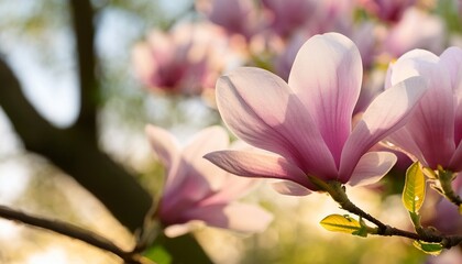 Fototapeta premium blooming magnolia flowers on a tree in spring