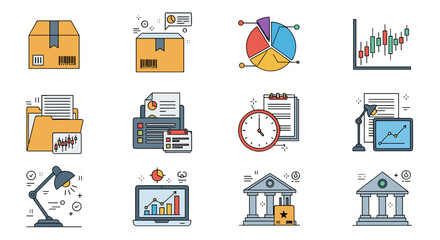 Illustrative icons depicting business and financial elements