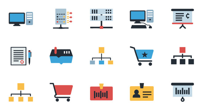 Various business and technology icons arranged in a grid form