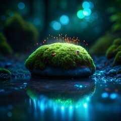 Bioluminescent Moss by Water