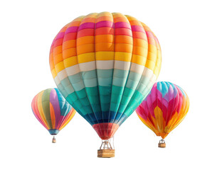 Fototapeta premium Three colorful hot air balloons against a black background. Vibrant hues