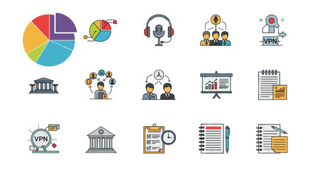 Obraz premium Illustration of financial charts, graphs, and business icons
