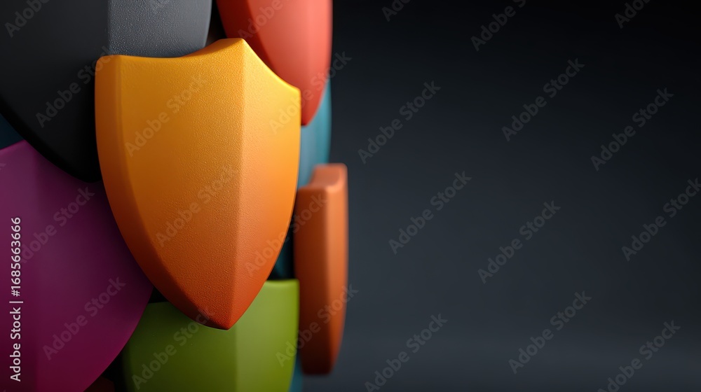 Aufkleber colorful shields representing security and protection in digital communication layers and encrypted 