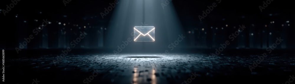 Aufkleber encrypted email icon illuminated in a dark, digital environment representing secure communication fo