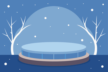 floating stage  frosted branches  falling snow  