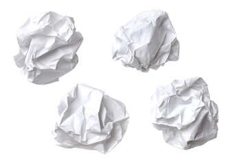 Obraz premium Crumpled white paper balls. Four distinct crumpled paper balls, isolated on a black background
