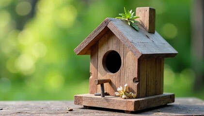 Charming birdhouse crafted from reclaimed wood, adding rustic elegance to any home decor Perfect for spring or summer, this whimsical piece brings nature indoors , bird, artisan, shabby chic