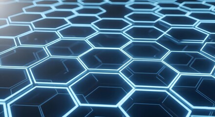 Abstract glowing blue hexagonal grid pattern with depth and light