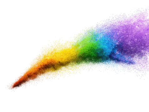 A vibrant, rainbow-hued powder explosion