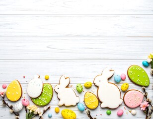 Obraz premium Easter cookies on a white wooden background