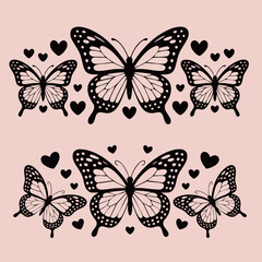 Elegant Monarch Butterflies with Heart Accents Delicate Wing Patterns Graceful Flying Insects