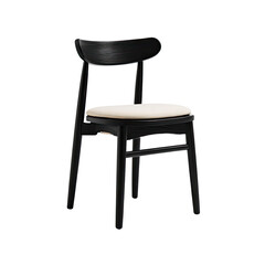 A black dining chair with a cream-colored seat