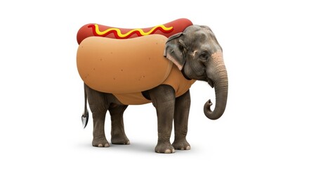 Obraz premium elephant dressed as a hotdog, Halloween costume, wiener food costume