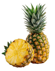Fresh pineapple, whole and halved, vibrant yellow flesh