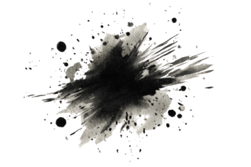 Abstract ink blot splatter, dark gray on black