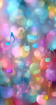 Colorful music notes on a blurred, pastel background