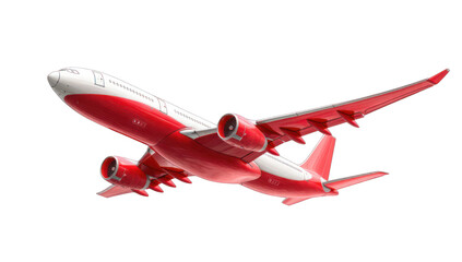 Red and white commercial jet in flight