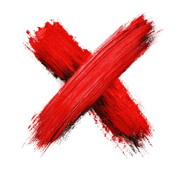 Bold red paint X mark on black background