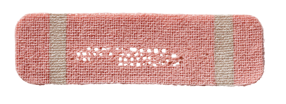 Rectangular pink adhesive bandage with perforated center