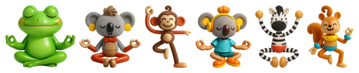 Obraz premium PNG Cute animals practicing yoga, element set on transparent background