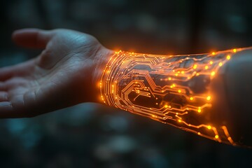 Human arm with glowing circuit lines high resolution picture
