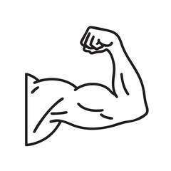 Obraz premium Strong muscular arm flexing bicep line art icon vector illustration for fitness and bodybuilding