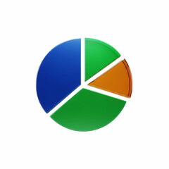 Colorful pie chart with three slices isolated on transparent background
