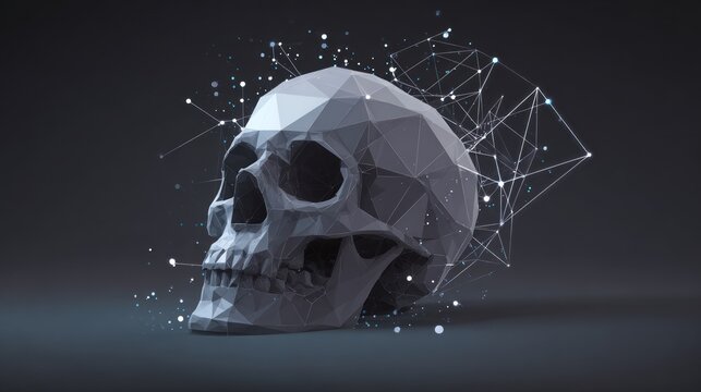 Low-poly skull with digital network