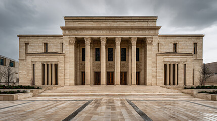 Obraz premium Neoclassical Stone Civic Building with Columns, Formal Government Header