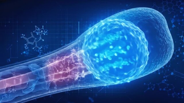 Abstract representation of a cell division process with molecular structures in a digital environment - Powered by Adobe