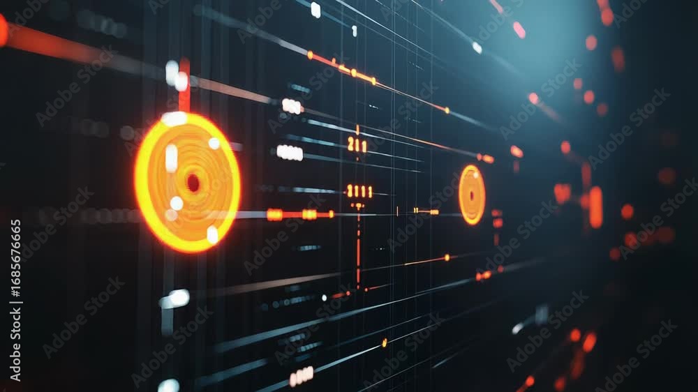 Poster futuristic head up display showing rotating circles and data flowing