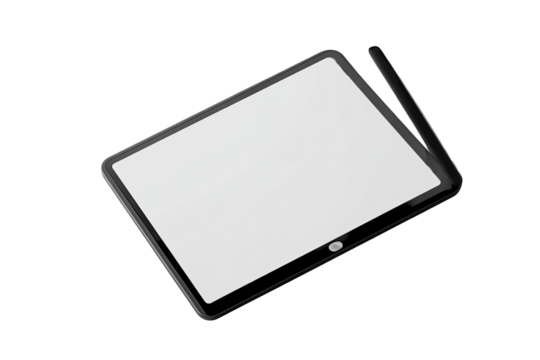 Sleek tablet with stylus, angled view