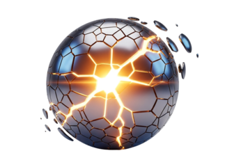 Futuristic glowing energy egg cracking open with light emanating from within isolated on transparent background
