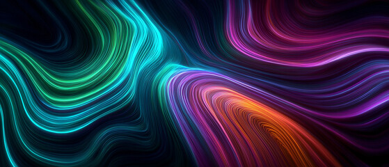 Obraz premium Abstract glowing neon waves in vibrant colors on dark background 