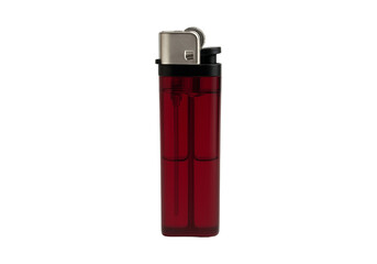 Red disposable lighter with metallic top isolated on transparent background