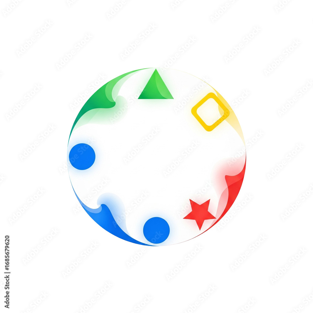Poster abstract colorful geometric shapes in dynamic circle design: teamwork, community, and connection vec