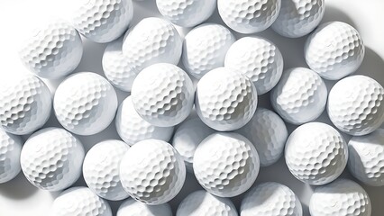 Fototapeta premium White golf balls arranged in a geometric pattern on a pure white background, emphasizing texture.