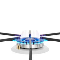 Gas stove burner with blue flame isolated on transparent background, cooking appliance for kitchen