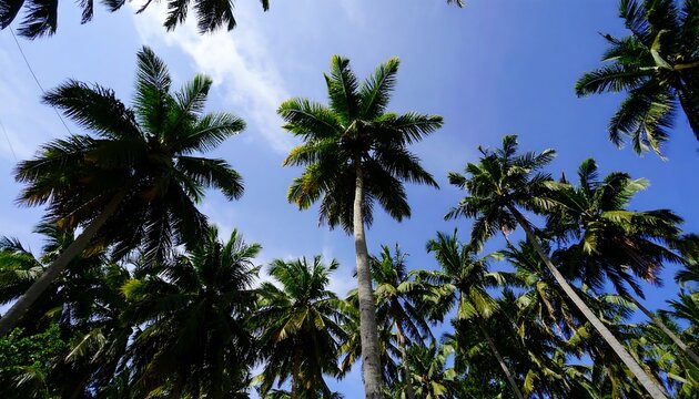 Palm trees reaching for a vibrant blue sky