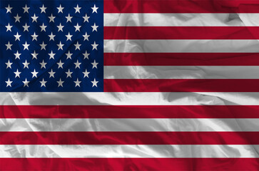 Stylized image of American flag with crumpled paper texture and halftone effect. Concept of...