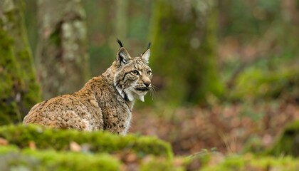 Obraz premium Lynx in a mossy forest
