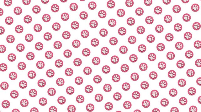 Pink paw pattern loop animation : Cute seamless paw print motion background in soft pink tones for pets and design projects